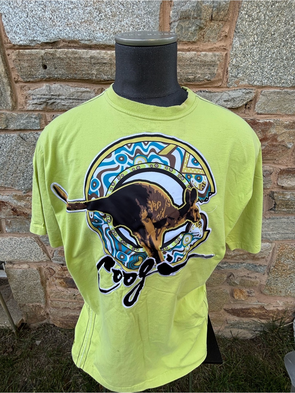COOGI Neon Lime Tee with Multicolor Dot Embroidery
